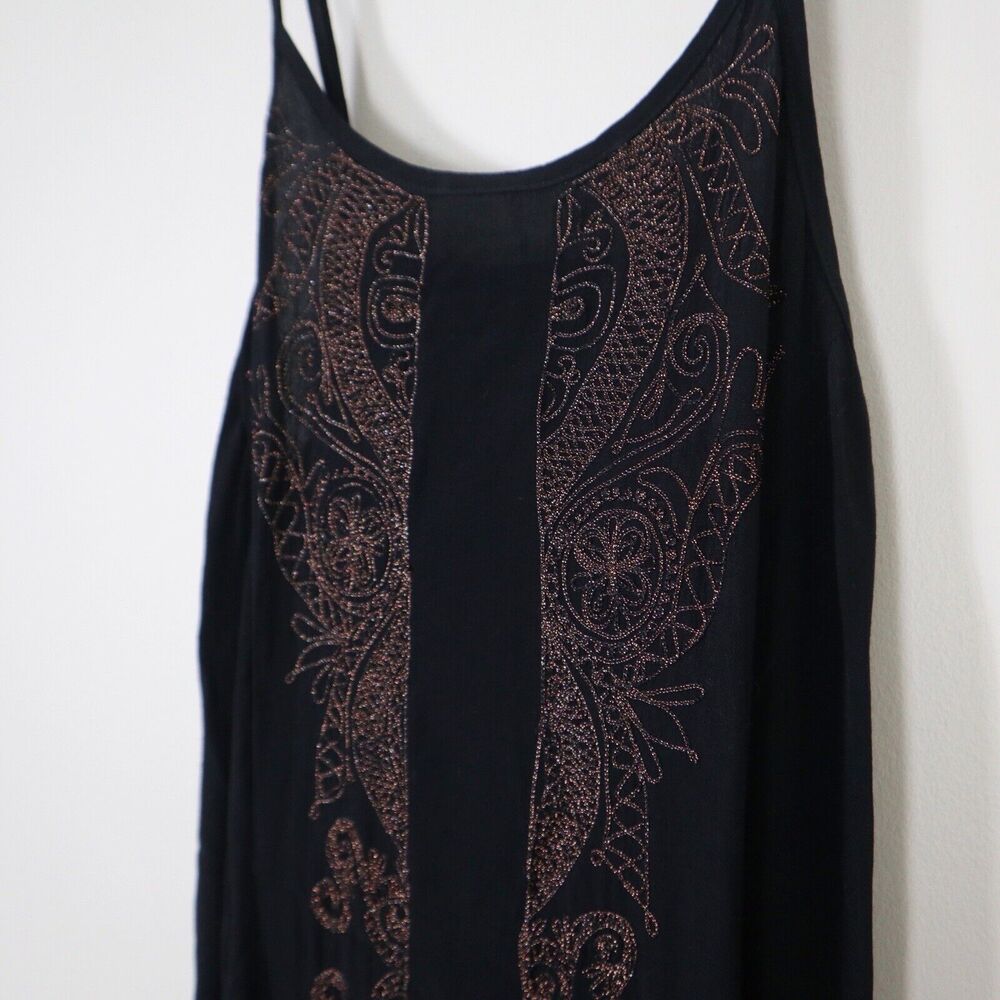 Cleobella Size S Metallic Embroidered Black Midi Dress Viscose Crepe - Picture 4 of 9